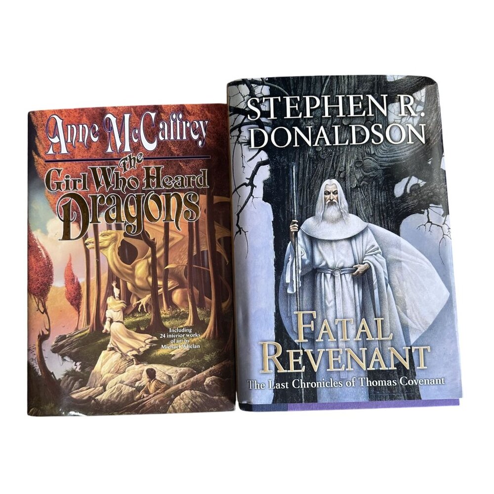 Fantasy Books Set of 2 The Girl Who Heard Dragons 1994 & Fatal Revenant 2007 HB